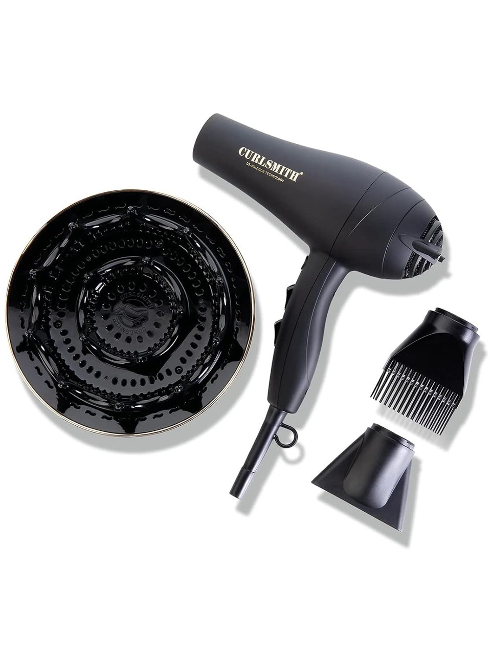 Curlsmith - Defrizzion Hair Dryer With Extra Large Diffuser, For Curly Hair, Reduce Frizz, 3 Speeds, 4 Heat Settings, Infared, Ceramic Heat For Fast Drying