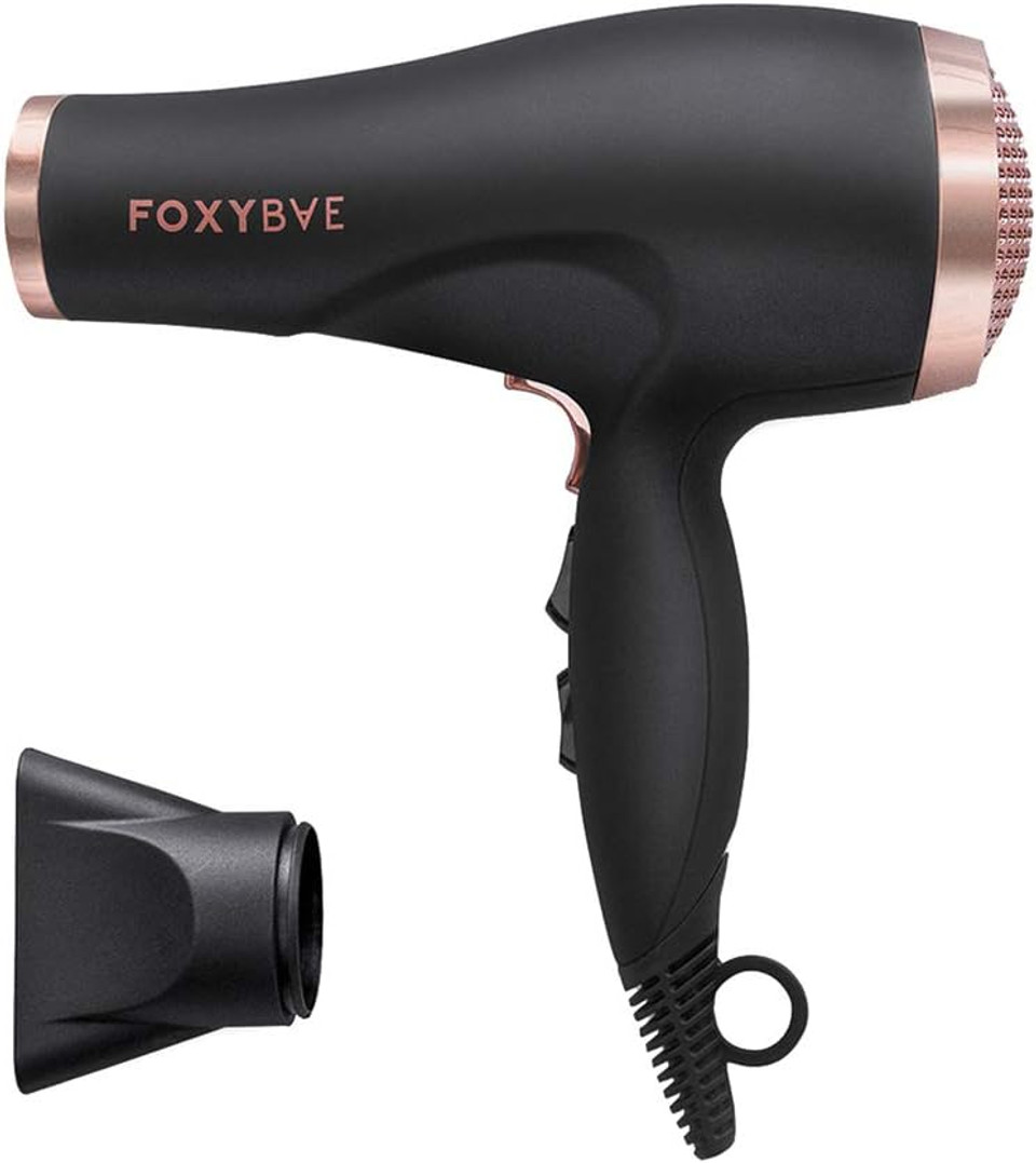 Foxybae Blomance Professional Hair Dryer - Salon Grade Rose Gold And Black Ionic Blow Dryer - Ceramic Tourmaline & Negative Ion