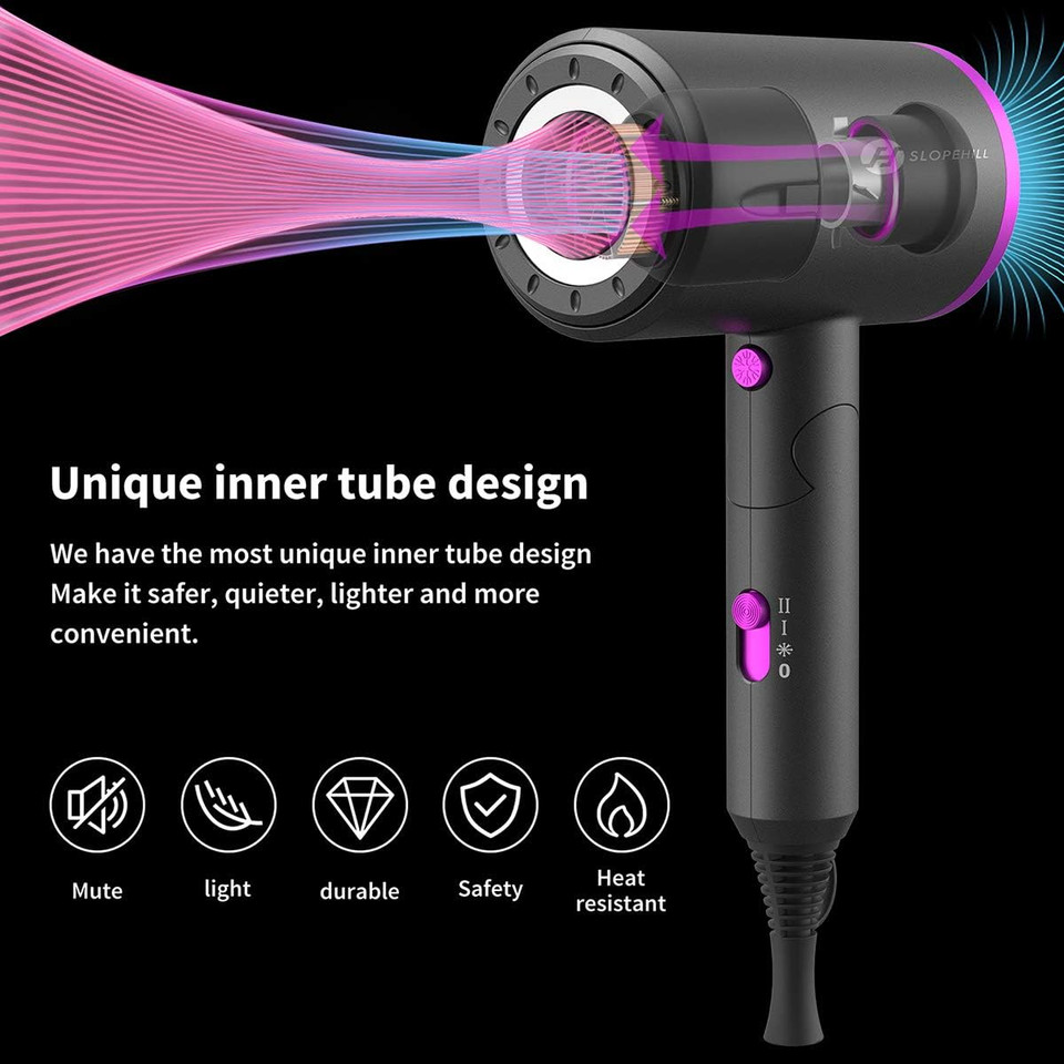 Hair Dryer, Slopehill (Safety Upgraded) 1800W Professional Ionic Hairdryer For Hair Care, Powerful Hot/Cool Wind Blow Dryer, 3 Magnetic Attachments, Etl, Ul And Alci Safety Plug (Dark Grey)Dark Grey