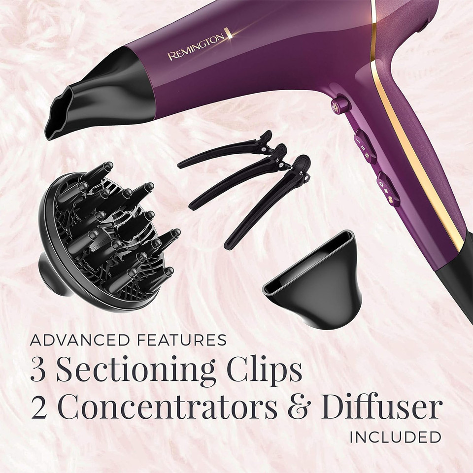 Remington Pro Hair Dryer With Thermaluxe Advanced Thermal Technology, Purple, Ac9140Spurple