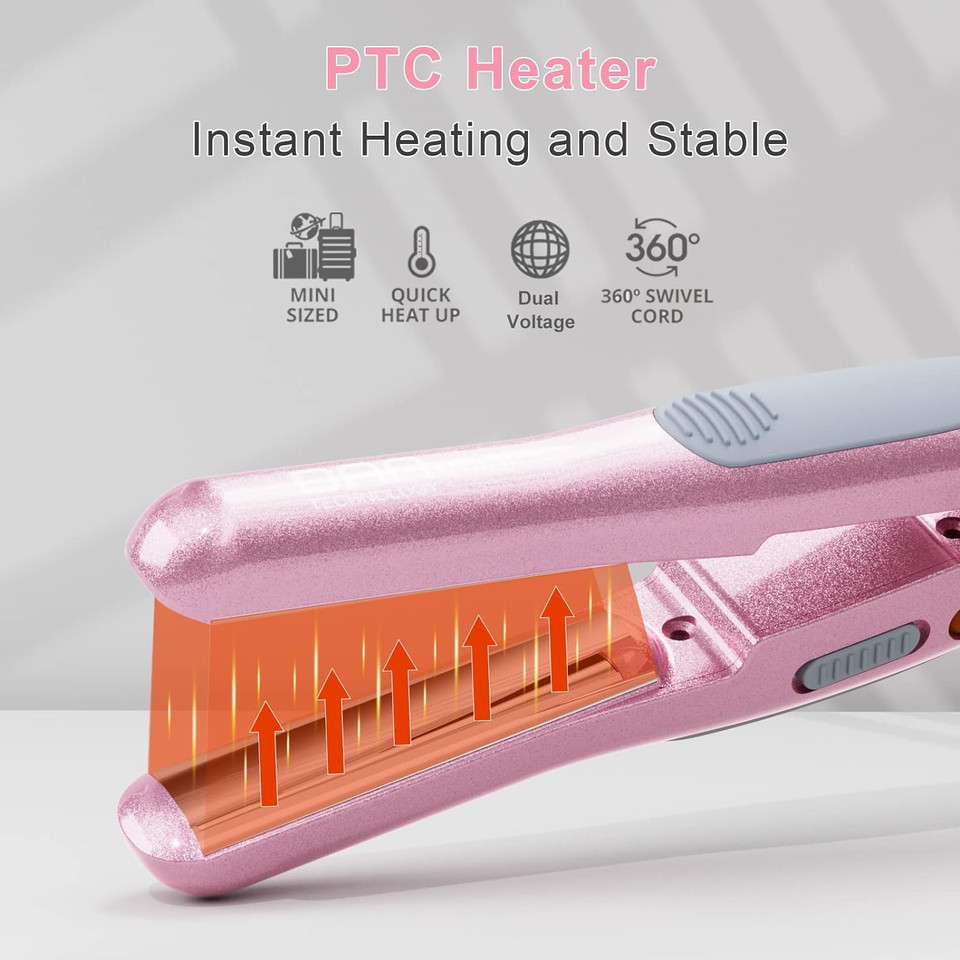 Travel Hair Styling Set,Travel Hair Dryer,Travel Curling Iron,Mini Flat Iron,Dual Voltage, With European Plug For Travel,Travel Case Portable Storage Bag,Pink Blow Dryer Kitã¢Â