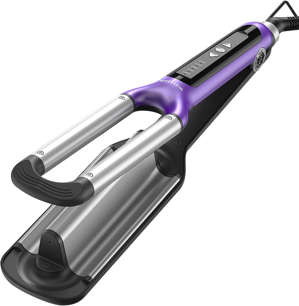 Wavytalk Hair Waver 3 Barrel Deep Hair Crimper Beachy Waves Curling Iron Ceramic Curling Wand Adjustable Heat Range for All Hair Types Dual Voltage for Travel, PurplePurple