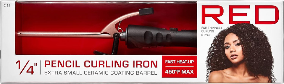Red 1/4 Inch Thin Curling Iron, Pencil Curling Iron, Extra Small Ceramic Coating Barrel, Skinny Curling Iron Wand For Long & Short Hair