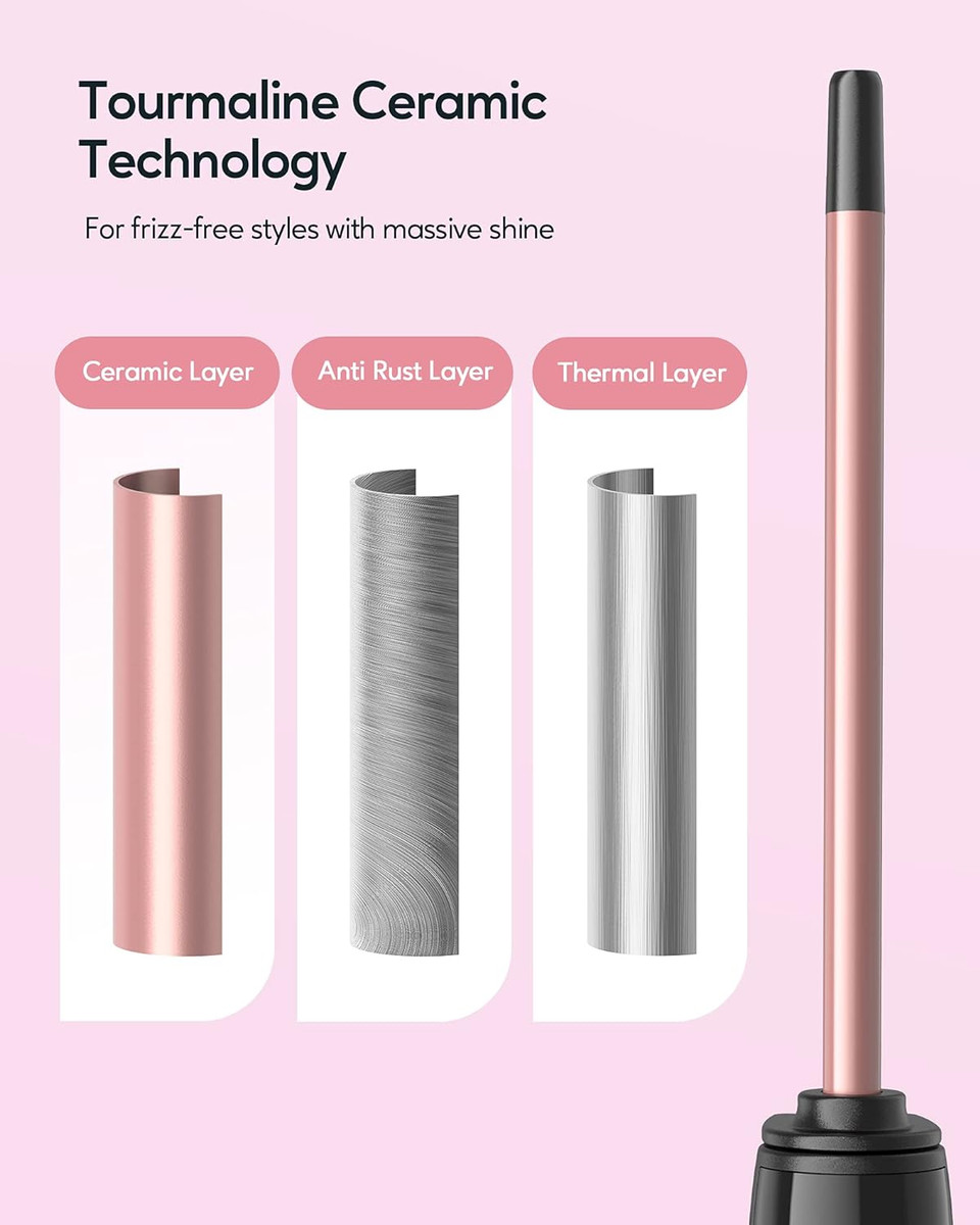 Wavytalk 3/8 Inch Small Curling Iron Wand For Short & Long Hair, Ceramic Small Barrel Curling Iron With Adjustable Temperature, Include Heat Resistant Glove (Rose Pink)