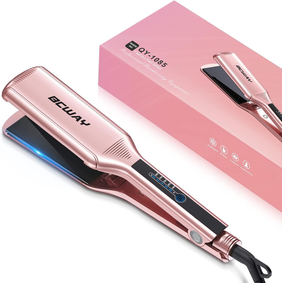 Bcway Professional Hair Straightener, 2.16'' Extra-Large Floating Titanium Flat Iron For Hair, 30S Instant Heating Straightening Iron With 5 Adjustable Temp, Anti-Static Hair Iron For All Hair Typesrose Gold