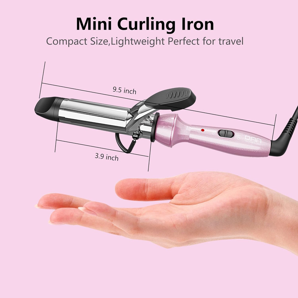 Dan Technology Travel Mini Curling Iron, Dual Voltage Curling Iron Up To 450°F For Short Hair,Nano - Titanium Barrels & 30S Ptc Fast Heating