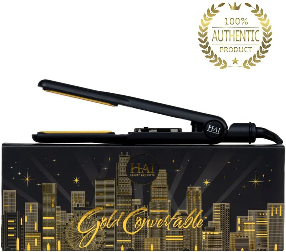 Hai Convertible Flat Iron Hair Straightener For Women - Professional Ceramic Fast Heating Hair Flat Iron With 5 Temperature Levels - Best Hair Straightener For All Hair Types - (Gold)Gold