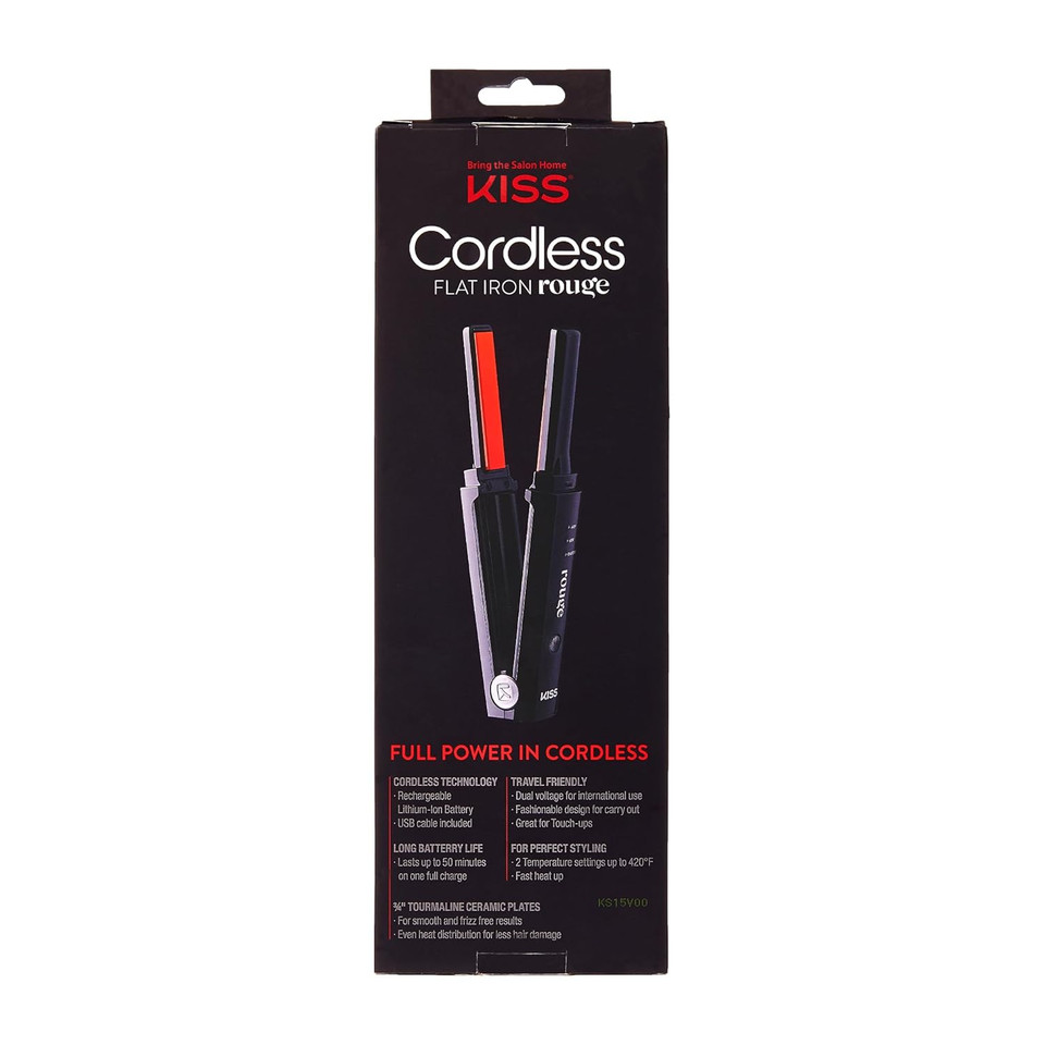 Kiss Cordless Flat Iron Rouge Hair Straightener, ¾"