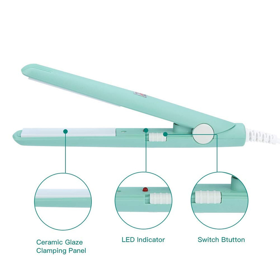 Mini Hair Straightener, Travel Size Straightening Iron Small Lightweight Portable Flat Iron Heating Curler Ceramic Tourmaline Plate Beauty Quick & Easy Hair Styling For Women Men, Matcha Green