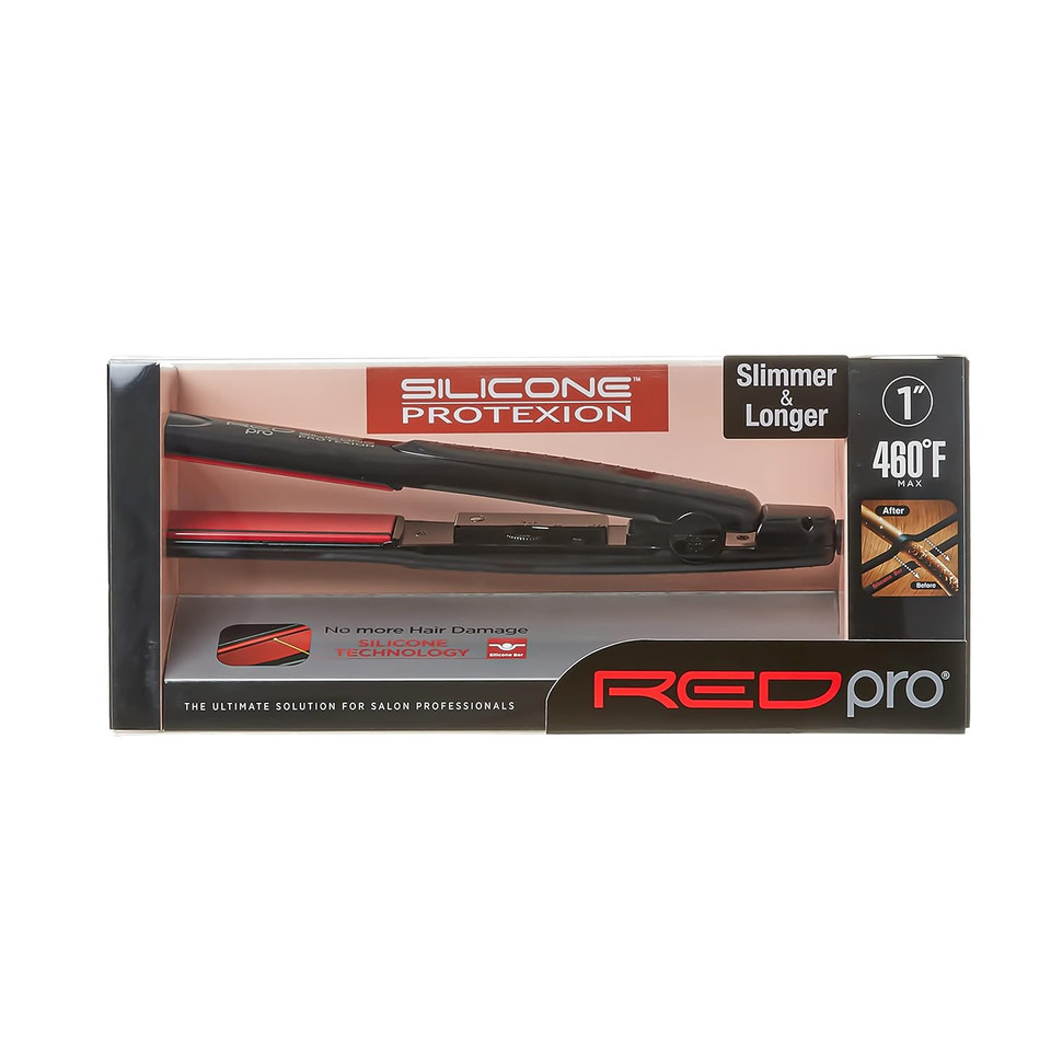 Red Pro Hair Straightener Silicone Protexion Flat Iron 1 Inch, Adjustable Temperature Setting, Ultra Thin, Lightweight, Suitable For All Hair Types