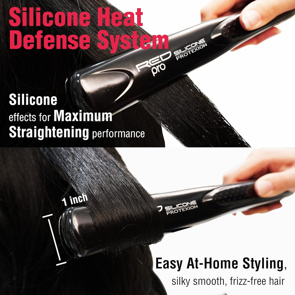 Red Pro Hair Straightener Silicone Protexion Flat Iron 1 Inch, Adjustable Temperature Setting, Ultra Thin, Lightweight, Suitable For All Hair Types