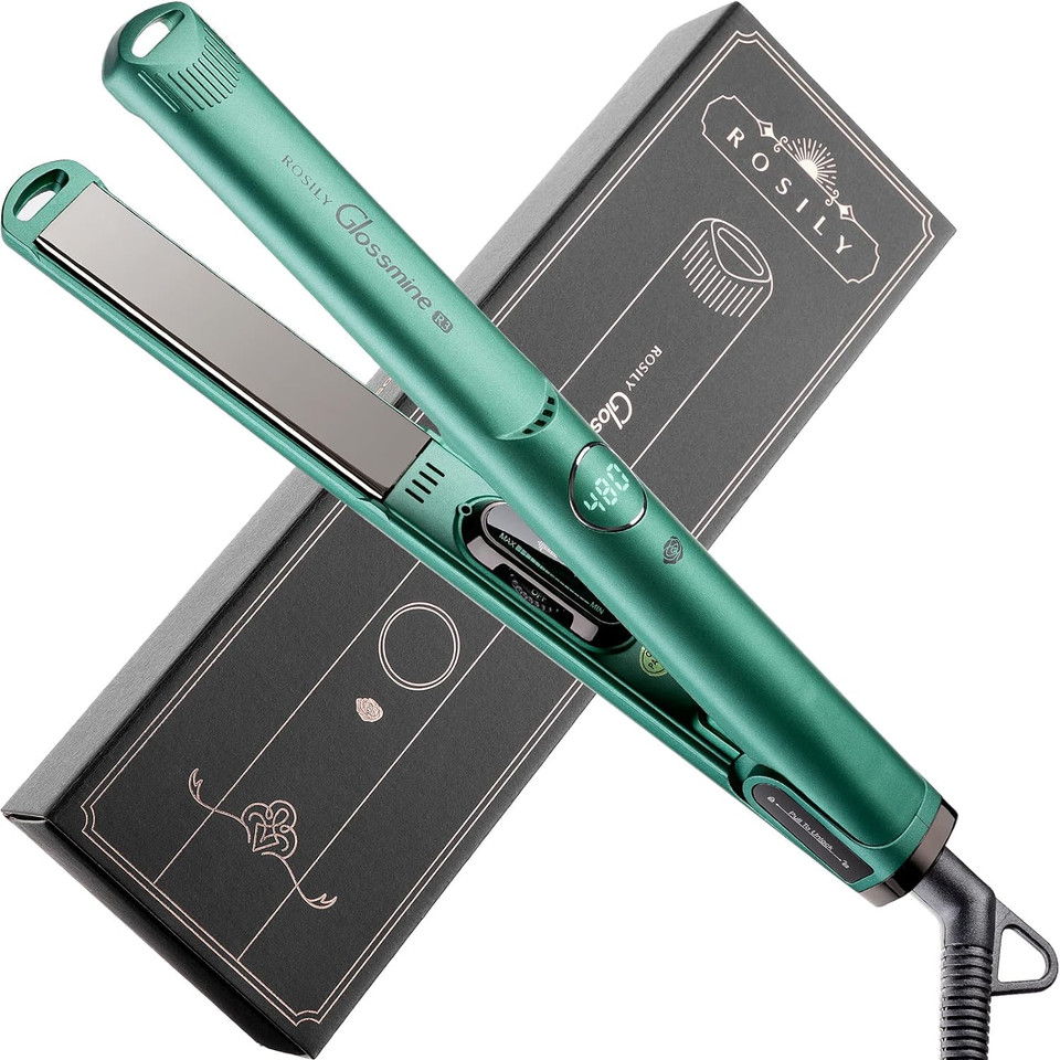 Rosily Glossmine R3 Hair Straightener 480 Degrees| 1 Inch Nano Titanium Flat Iron Professional | Hair Straightening Iron With Lcd Display And Lock | Dual Voltage Adjustable Temperature 140-480Silver Green