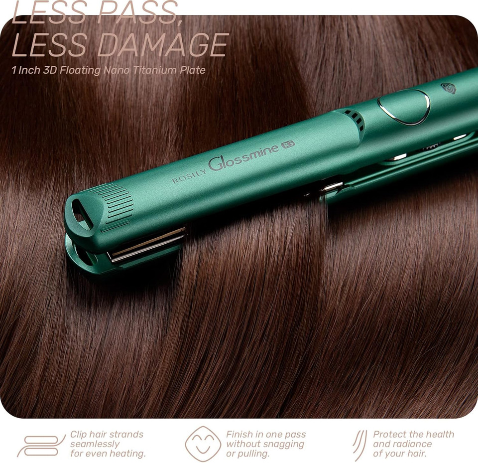 Rosily Glossmine R3 Hair Straightener 480 Degrees| 1 Inch Nano Titanium Flat Iron Professional | Hair Straightening Iron With Lcd Display And Lock | Dual Voltage Adjustable Temperature 140-480Silver Green
