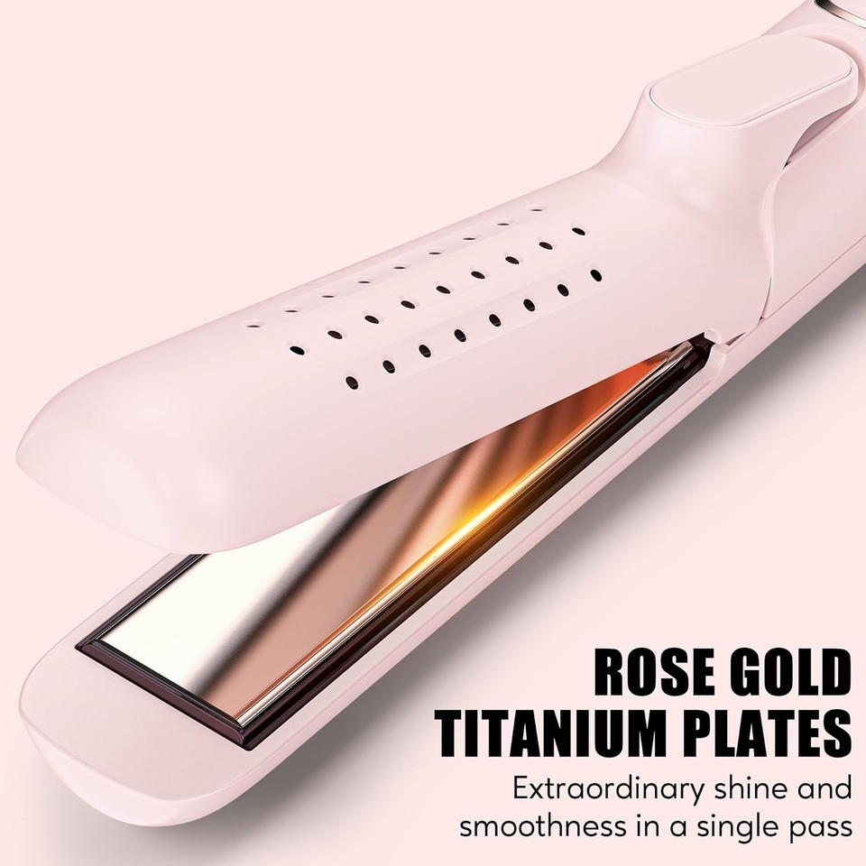 Terviiix Airflow Styler Hair Straightener, Titanium Flat Iron For Travel, Straightening Iron With Cooling Air Vents To Lock In Style, 5 Adjustable Temp, Dual Voltage, Auto Shut Off, Pinkpink