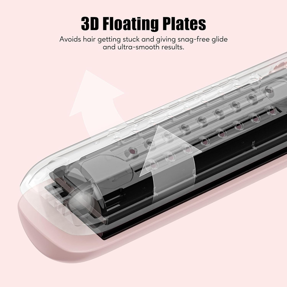 Terviiix Airflow Styler Hair Straightener, Titanium Flat Iron For Travel, Straightening Iron With Cooling Air Vents To Lock In Style, 5 Adjustable Temp, Dual Voltage, Auto Shut Off, Pinkpink