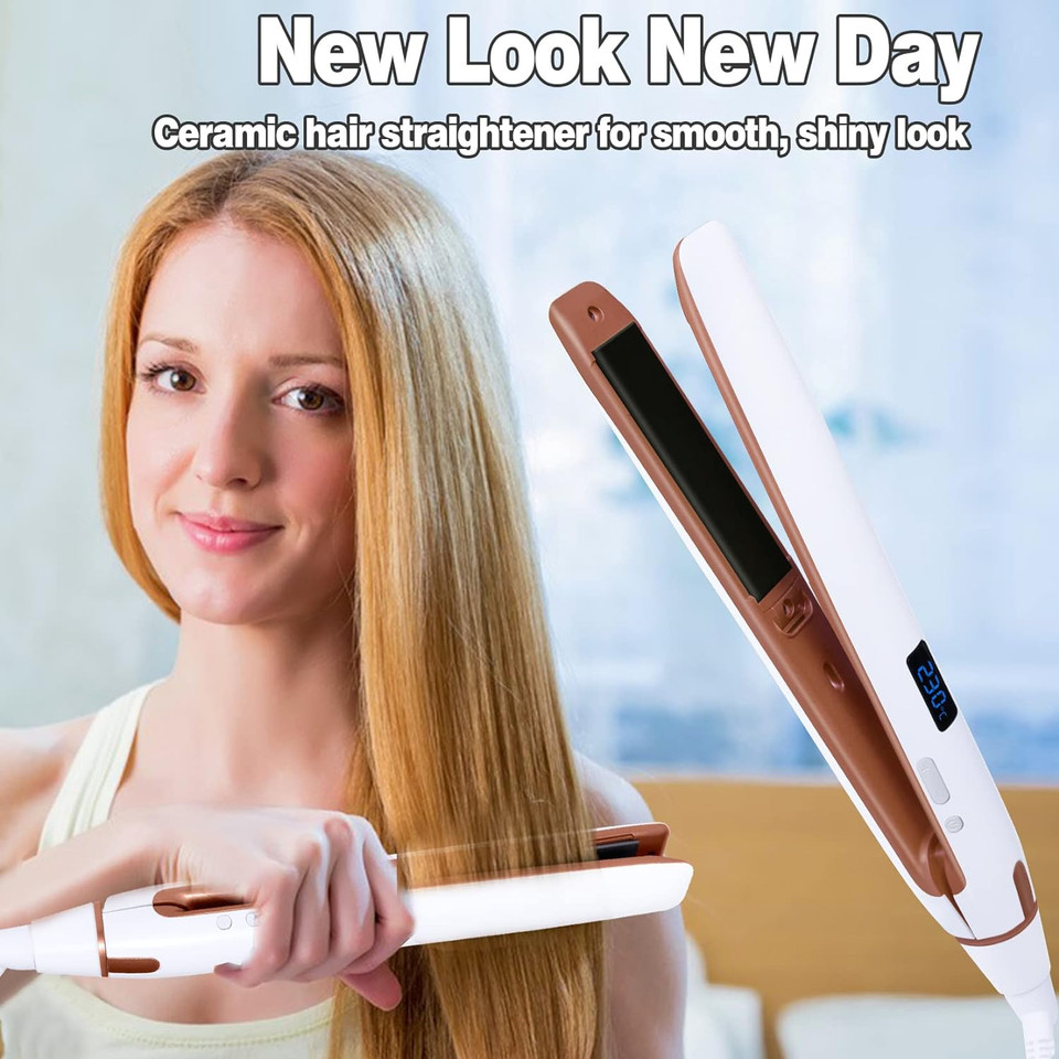 Yitrust Negative Ion Hair Straightener,Dual Voltage 2 In 1 Flat Iron For All Hair Types,1 Inch Ceramic Flat Iron With Titanium Plates,With 12 Adjustable Temperature Settings,248-446, Auto Shut-Offwhite