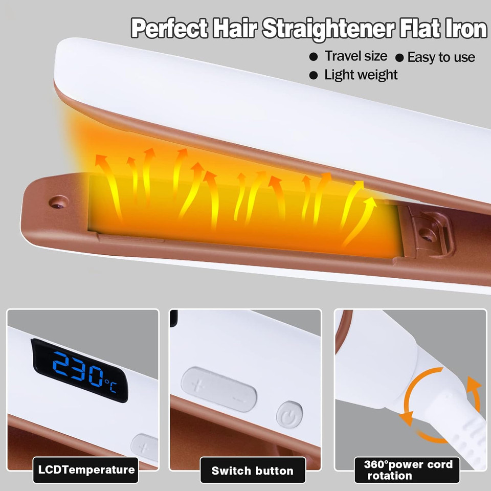 Yitrust Negative Ion Hair Straightener,Dual Voltage 2 In 1 Flat Iron For All Hair Types,1 Inch Ceramic Flat Iron With Titanium Plates,With 12 Adjustable Temperature Settings,248-446, Auto Shut-Offwhite