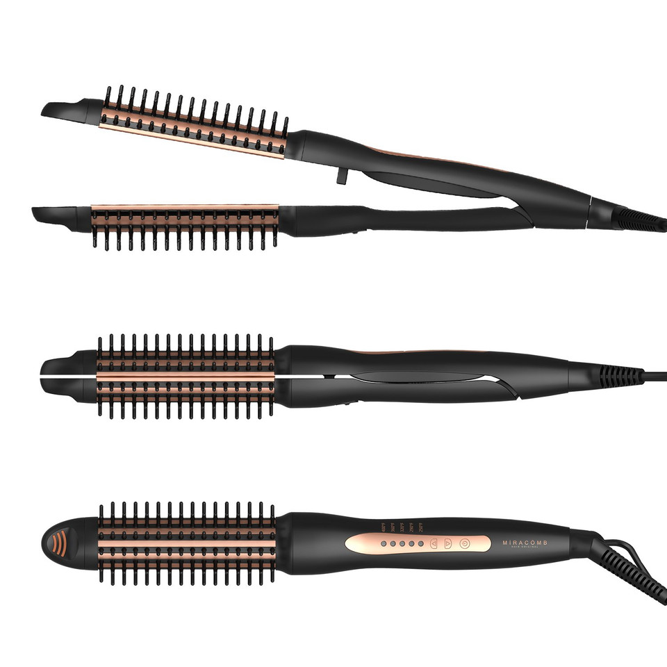 Miracomb 3-In-1 Hair Straightener Curling Iron 1.25 Inch Tourmaline Ceramic Flat Iron - Ionic Hot Brush Styler - Anti Scald Curler For Straightening & Curling, 5 Temp Settings (Package May Vary)