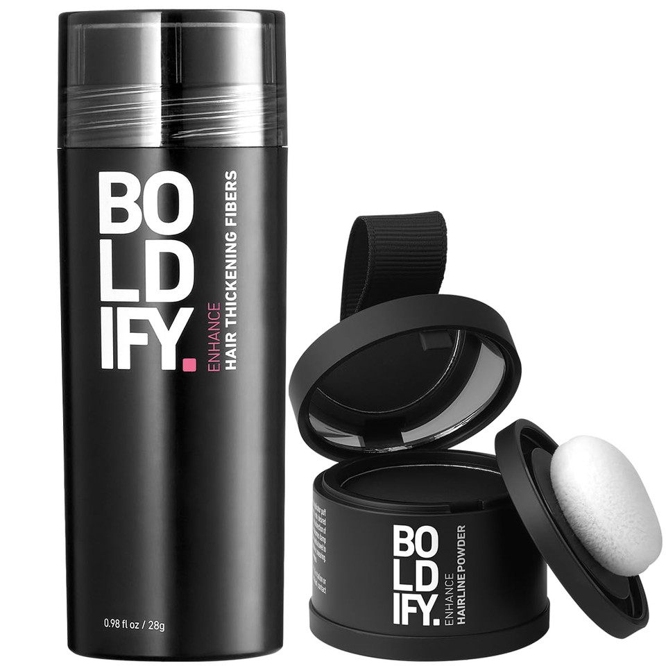 Hairline Powder (Black) + Hair Fiber (Black): Boldify Bundle That Instantly Conceals Hair Loss Hair Powder For Thinning Hair, Root Cover Upblack