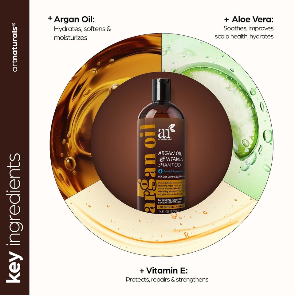 Artnaturals Argan Hair Growth Shampoo - (16 Fl Oz / 473Ml) - Sulfate Free - Treatment For Hair Loss, Thinning & Regrowth - Men & Women - Infused With Biotin, Argan Oil, Keratin, Caffeine