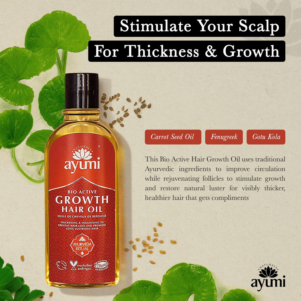 Ayumi Bio Active Hair Growth Oil - Natural Formula To Maximize & Lengthen For Growing Thick, Long, Serum For Men, Women, Scalp Stimulation Treatment Ayumi Bio Active Hair Growth Oil - Natural Formula To Maximize & Lengthen For Growing Thick, Long, Serum For Men, Women, Scalp Stimulation Treatment