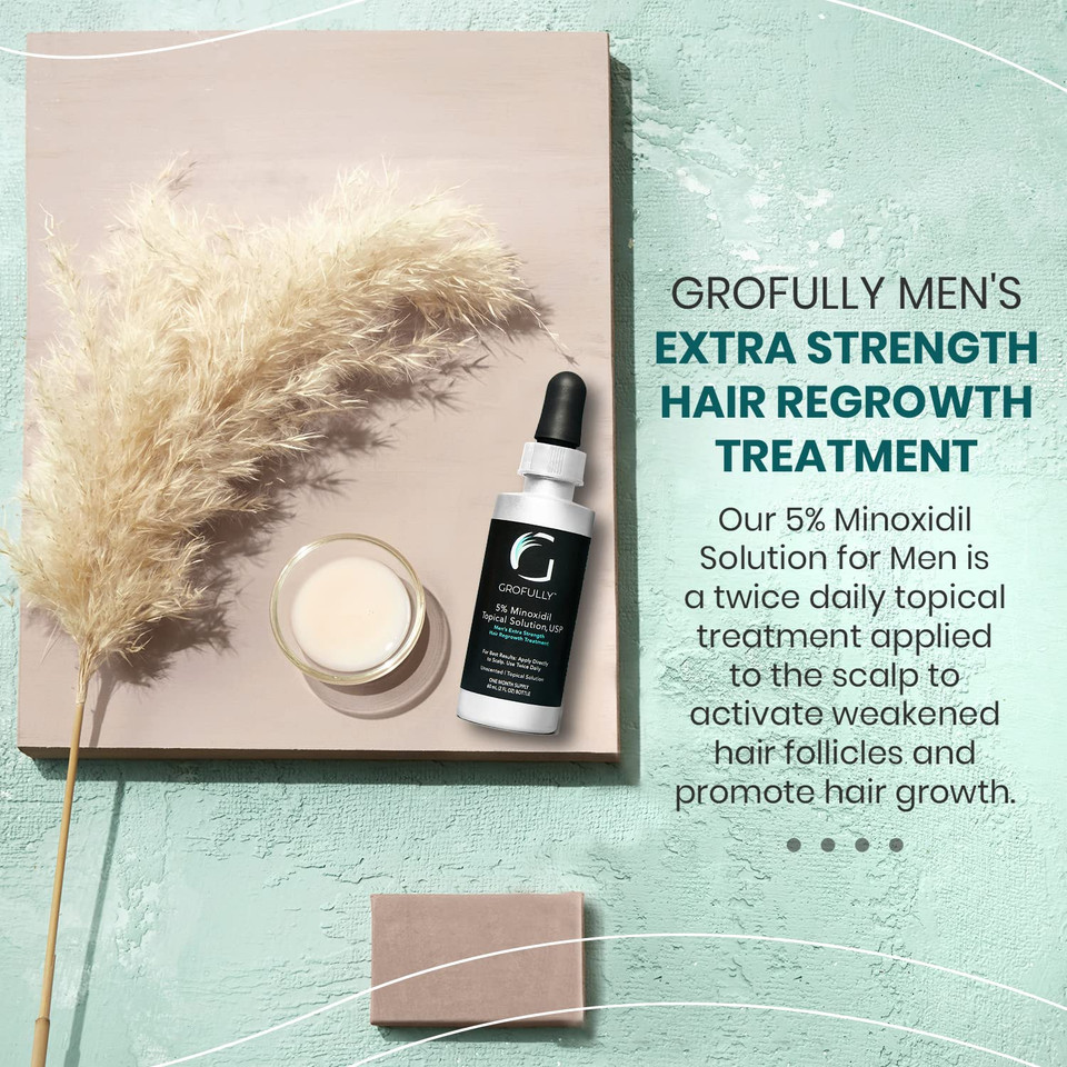 Grofully Men's Extra Strength Hair Regrowth Treatment, 5% Minoxidil Topical Solution For Hair Loss and Thinning Hair, 1 Month Supply, 2 Fl OzMen