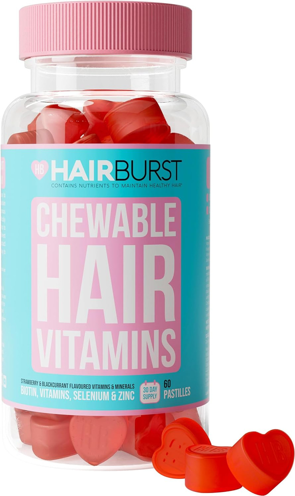 Hair Burst Vitamin Hair Gummies With Biotin For Longer & Thicker Looking Hair Added Zinc, Vitamin C & Selenium - 1 Month Supply (60 Gummy Pack)