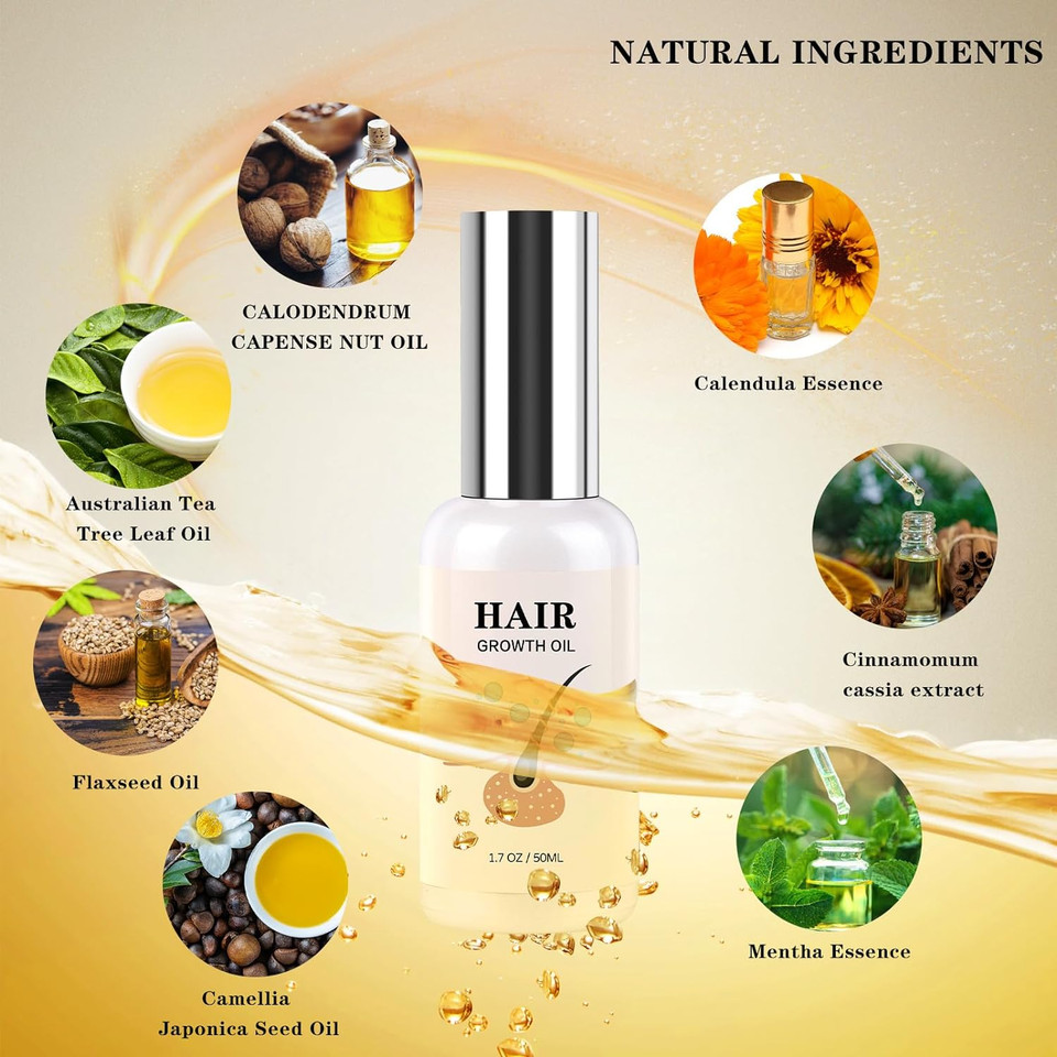 Hair Growth Oil - Rice Water For Hair Growth For Women & Men, Hair Loss Treatments, Serum For Thicker Longer Fuller Healthier Hair, Biotin & Castor Oil & Rosemary Oil 50Ml