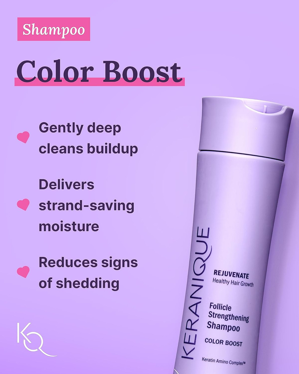 Keranique Color Treated Shampoo And Conditioner Set With Follicle Booster Hair Serum - Keratin Enriched Color Boost Set W/Shampoo, Conditioner & Thickening Spray For Women W/Fine, Thin, Colored Hair