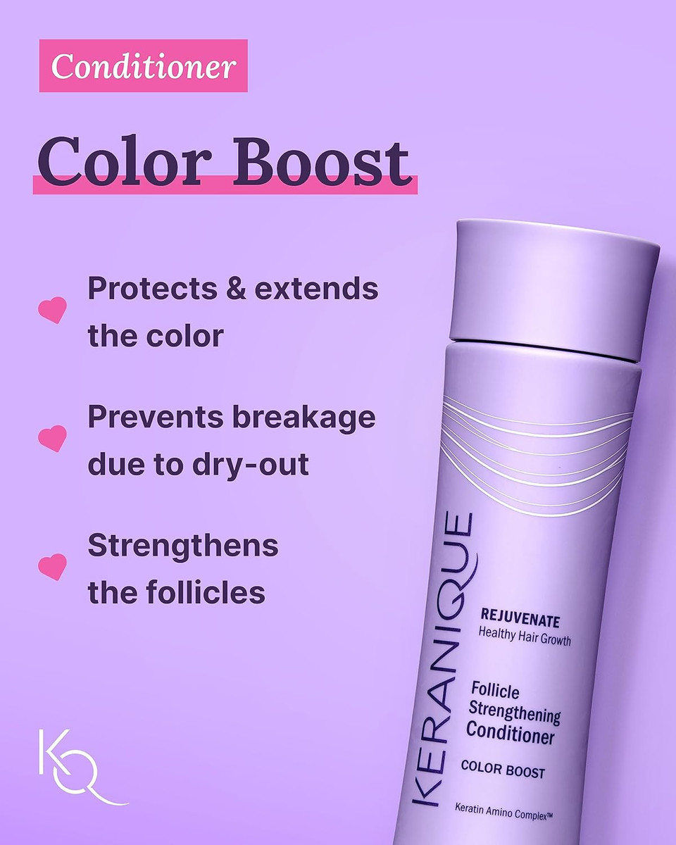 Keranique Color Treated Shampoo And Conditioner Set With Follicle Booster Hair Serum - Keratin Enriched Color Boost Set W/Shampoo, Conditioner & Thickening Spray For Women W/Fine, Thin, Colored Hair