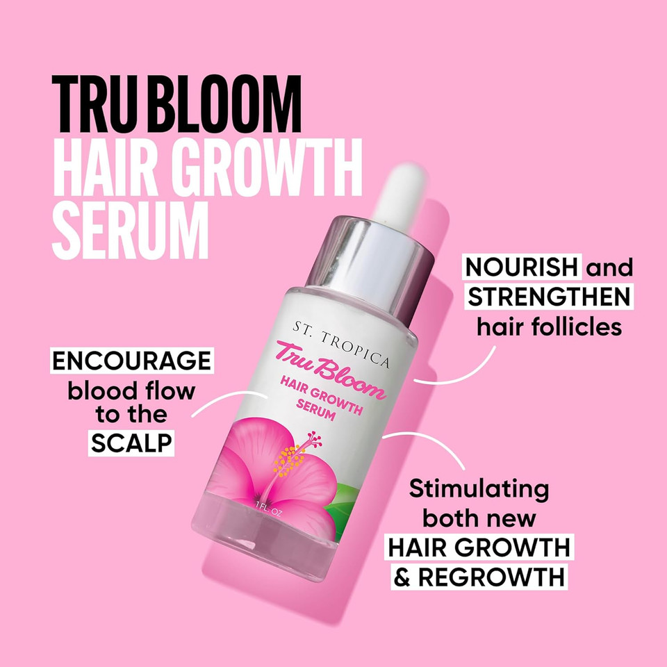 St. Tropica Tru Bloom Hair Growth Serum For Fuller, Thicker Hair | With Scientifically Proven Ingredients Like Peppermint Oil, Caffeine, Saw Palmetto, Green Tea Extract, Red Ginseng & More