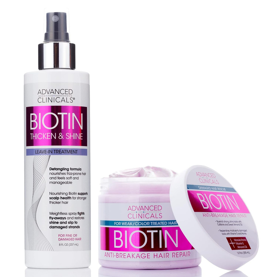 Advanced Clinicals Biotin Hair Mask Anti-Breakage Hair Repair Mask + Biotin Leave-In Hair Conditioner Treatment, 2-Piece Set To Repair Split Ends, Support Frizzy Hair, & Replenish Moisture, 2Pc Set Advanced Clinicals Biotin Hair Mask Anti-Breakage Hair Repair Mask + Biotin Leave-In Hair Conditioner Treatment, 2-Piece Set To Repair Split Ends, Support Frizzy Hair, & Replenish Moisture, 2Pc Set