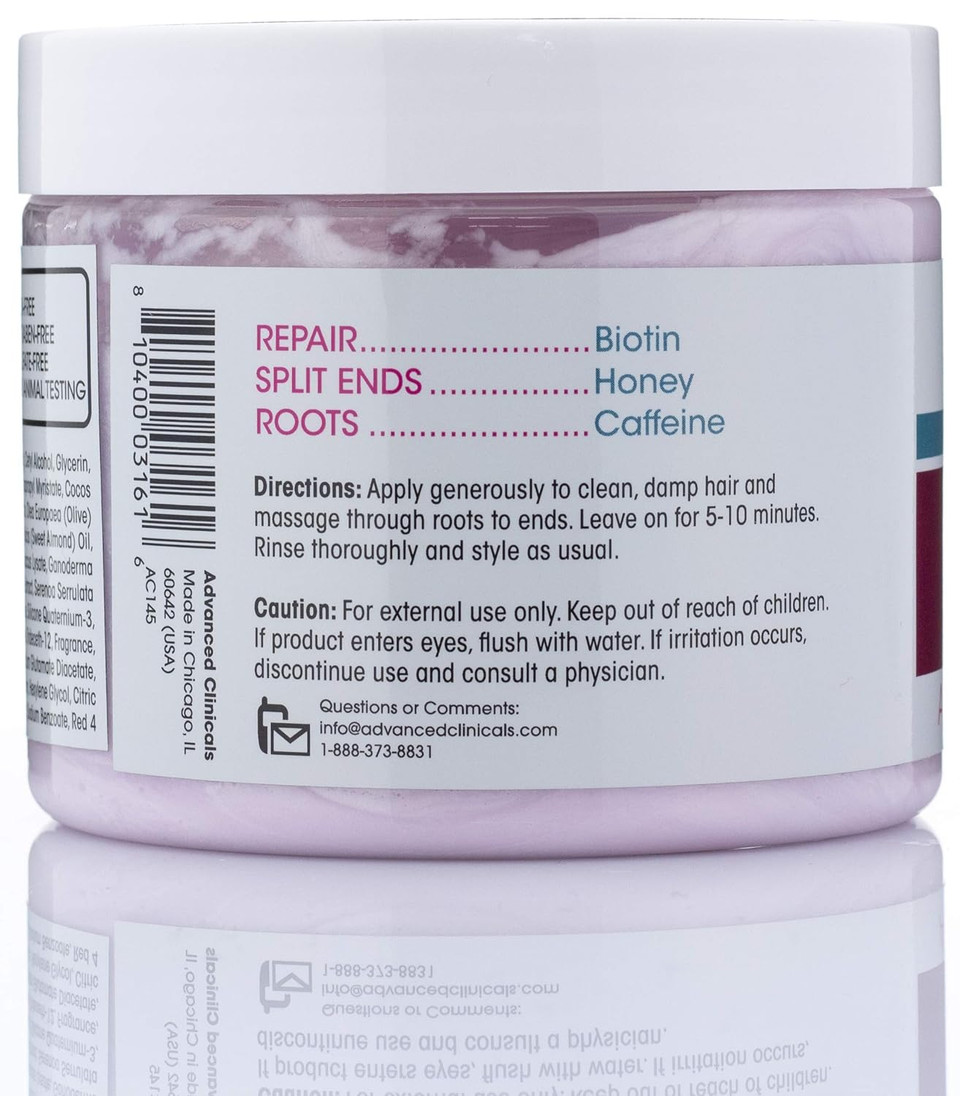 Advanced Clinicals Biotin Hair Treatment Anti-Breakage Repair Hair Mask. Strengthen Broken, Color-Treated Hair W/Repairing Deep Conditioner Manuka Honey & Caffeine, Hydrating Mask Restores Weak Hairbiotin Anti-Breakage Hair Mask