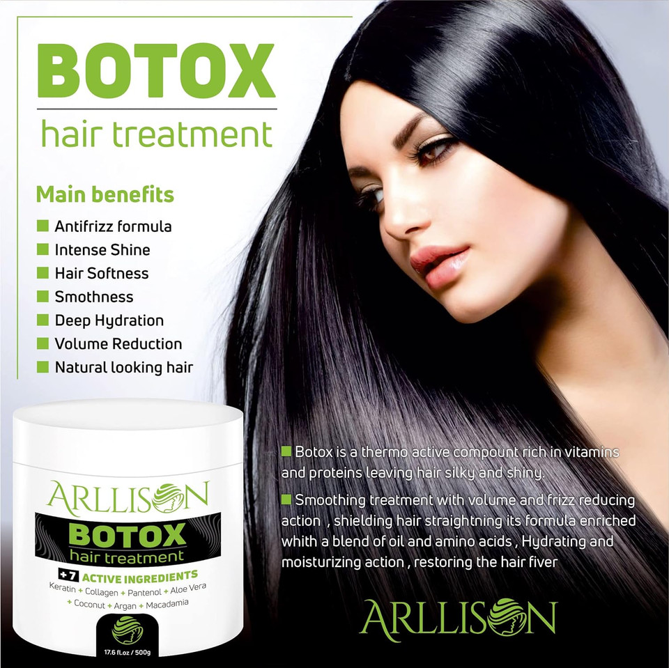 Arllison Botox Hair Treatment With Antifrizz, Soft Shiny Hair With Deep Hydration, Formaldehyde Free, Softens, Moisturizers, Adds Shine,Volume Control And Hair Smoothness,Brazilian 8.8 Oz. /250G