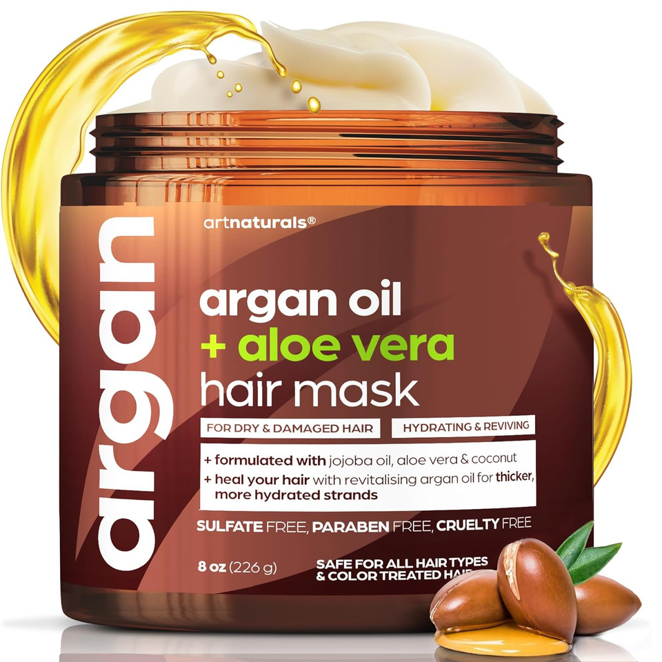 Artnaturals Argan Hair Mask Conditioner - (8 Oz/226G) - Deep Conditioning Treatment - Organic Jojoba Oil, Aloe Vera & Keratin - Repair Dry, Damaged, Color Treated, Natural Hair Growth - Sulfate Free