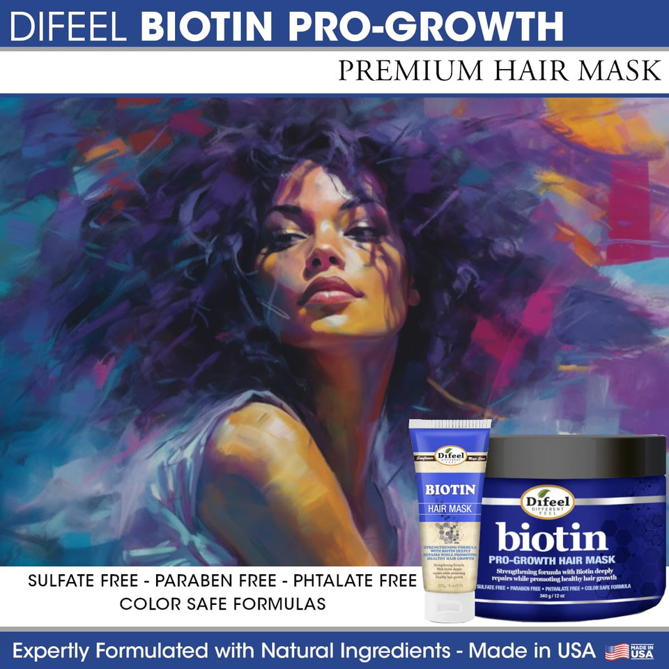 Difeel Pro-Growth Biotin Hair Mask 12 Oz. With Biotin Hair Oil 7.1 Oz. (2-Piece Set)