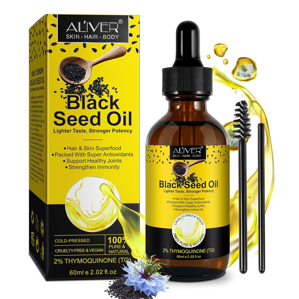 Black Seed Oil - Black Seed Oil Organic Cold Pressed 100% Pure Natural For Strengthen Immunity, Support Joints, Digestion, Hair, Skin & Nail Healthy, Moisturize Skin And Anti-Aging Massage Oil (60Ml)