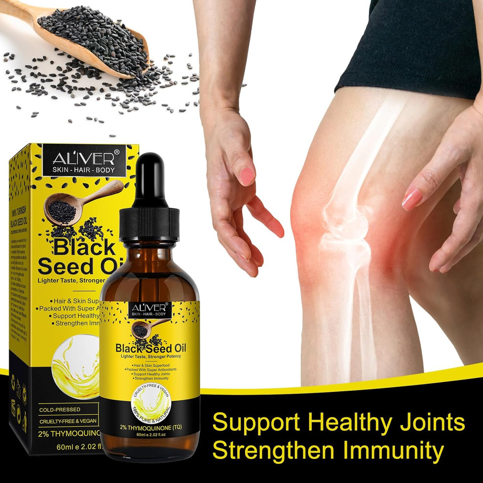 Black Seed Oil - Black Seed Oil Organic Cold Pressed 100% Pure Natural For Strengthen Immunity, Support Joints, Digestion, Hair, Skin & Nail Healthy, Moisturize Skin And Anti-Aging Massage Oil (60Ml)