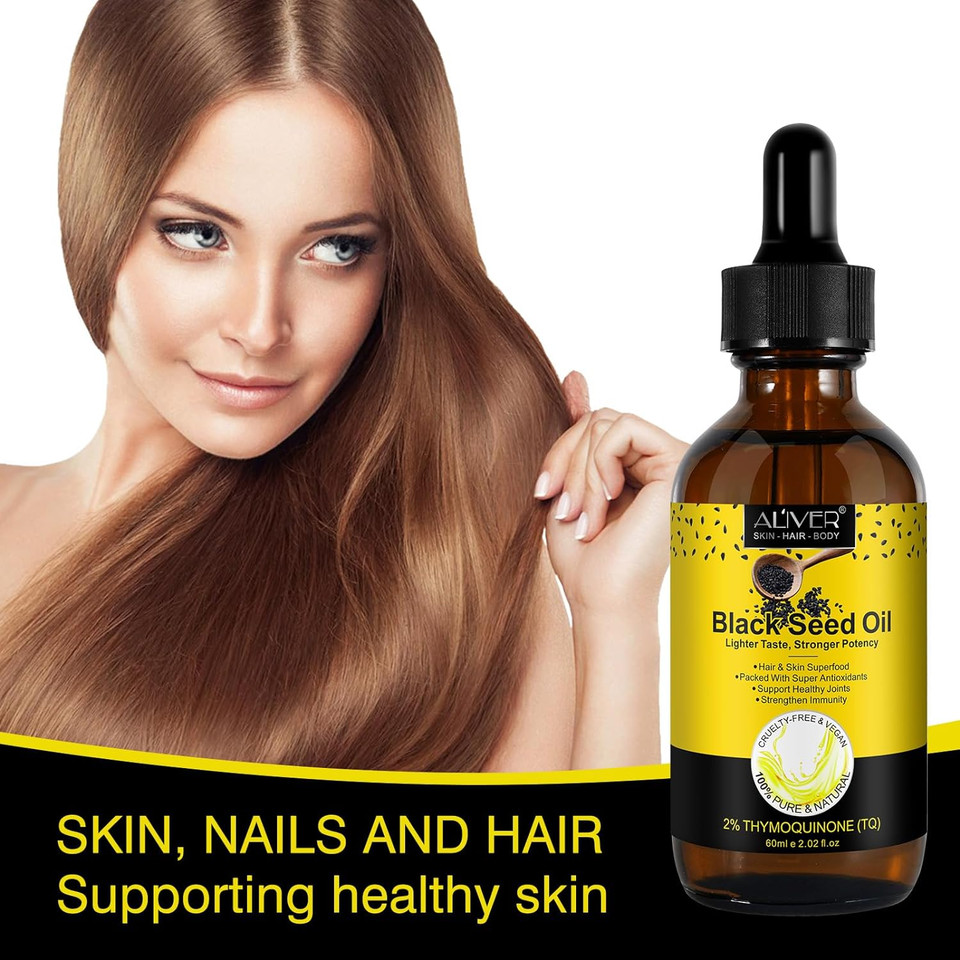 Black Seed Oil - Black Seed Oil Organic Cold Pressed 100% Pure Natural For Strengthen Immunity, Support Joints, Digestion, Hair, Skin & Nail Healthy, Moisturize Skin And Anti-Aging Massage Oil (60Ml)