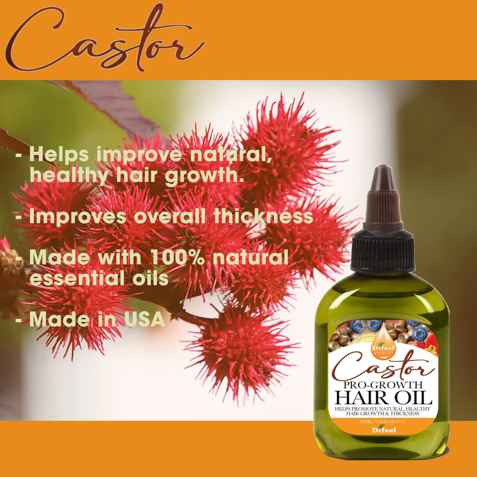 Difeel Essentials Pro-Growth Castor Hair Oil 2.5 Oz. - Natural Castor Oil For Hair Growth Made With 100% Natural Essential Oil