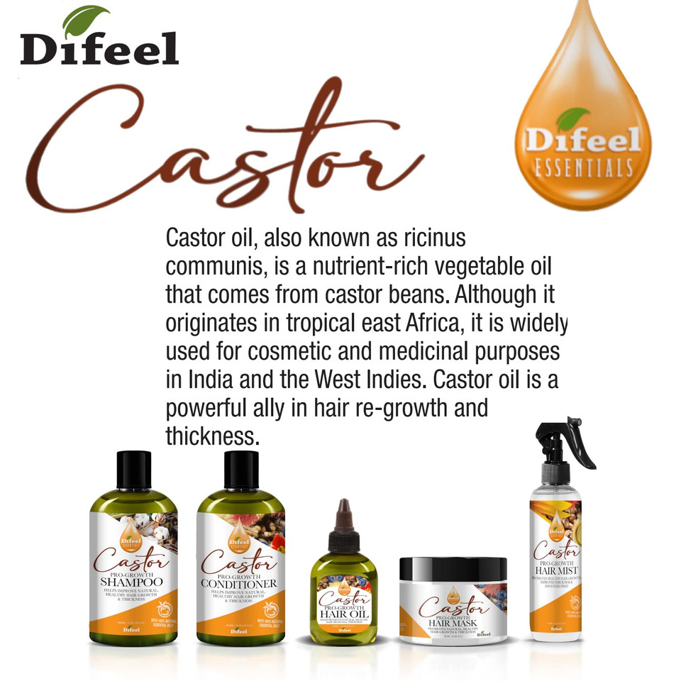 Difeel Essentials Pro-Growth Castor Hair Oil 2.5 Oz. - Natural Castor Oil For Hair Growth Made With 100% Natural Essential Oil