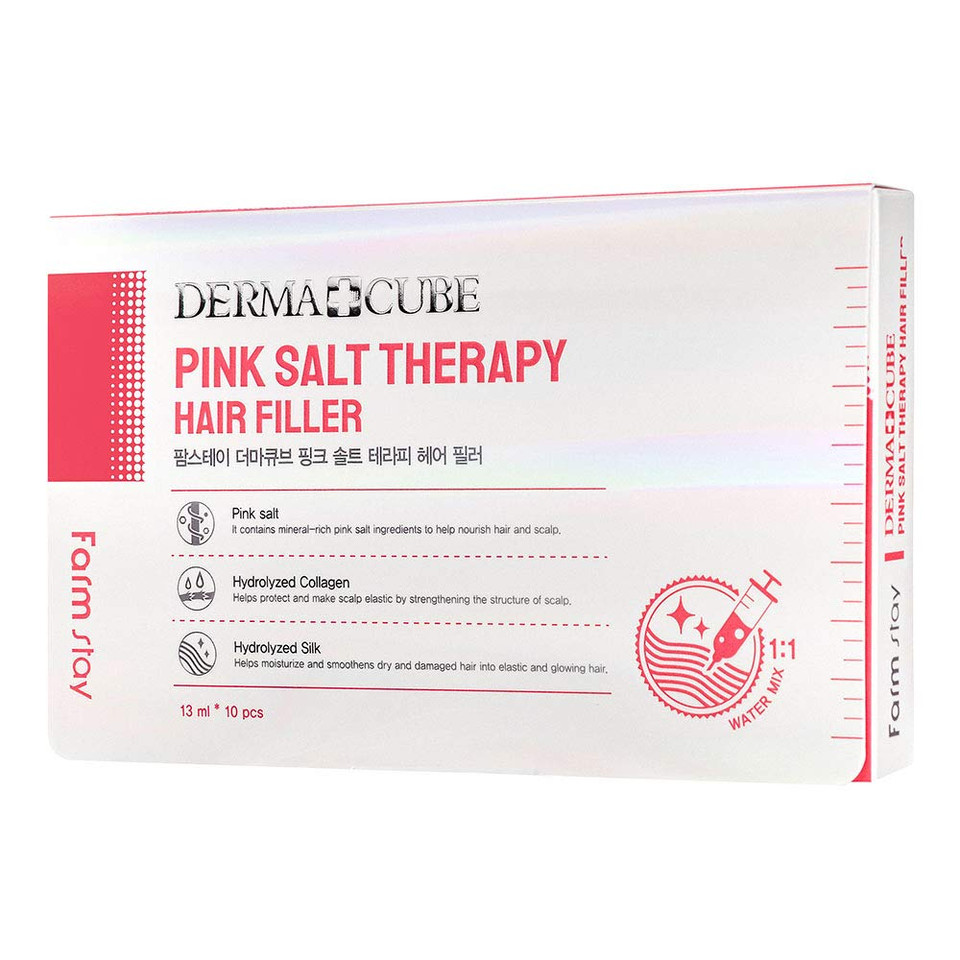 Farmstay Dermacube Pink Salt Therapy Hair Filler - Nourishing Hair Treatment With Pink Salt For Damaged, Greasy Hair. 0.44 Fl Oz * 10 Pcs