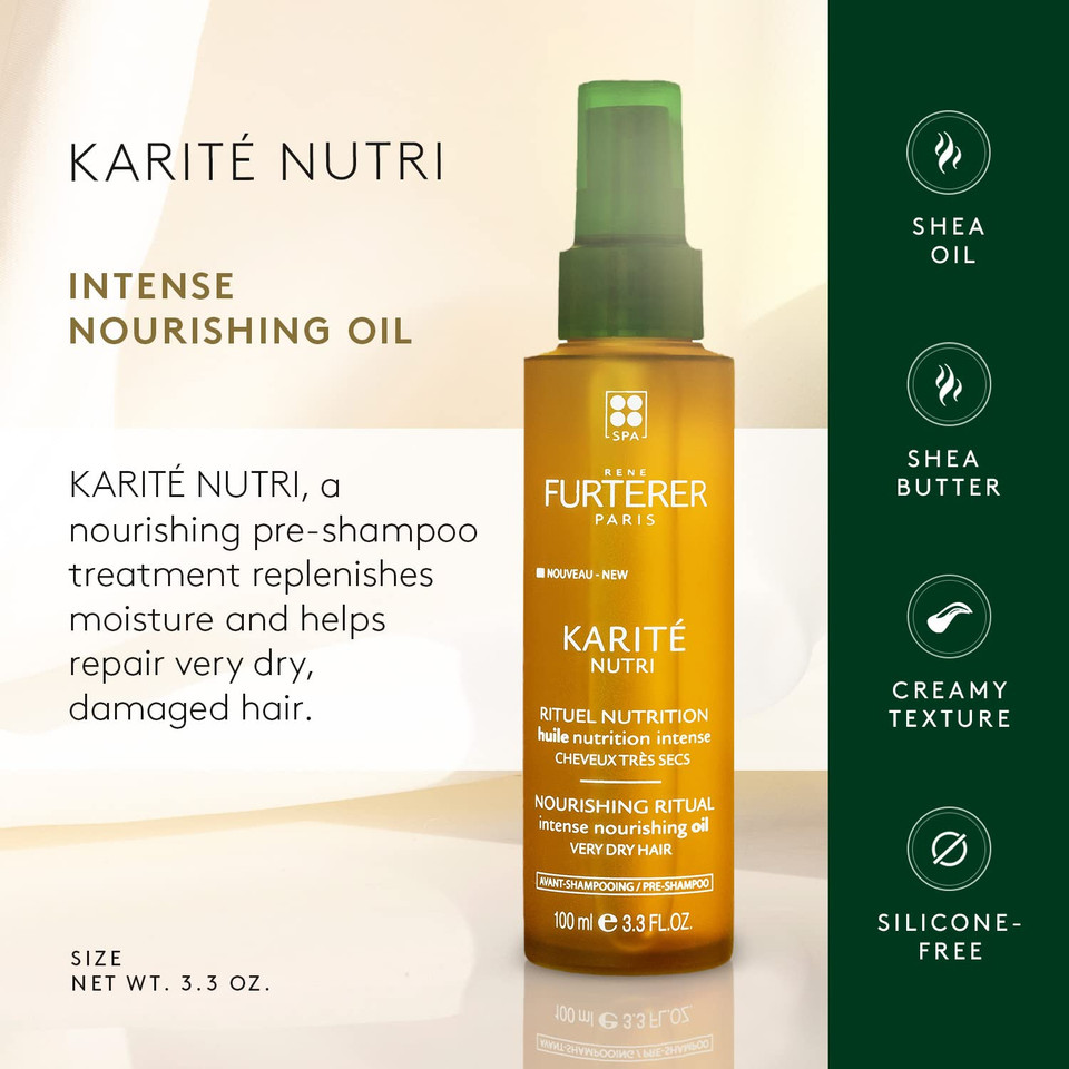 Rene Furterer KARITE NUTRI Intense Nourishing Oil - Pre-Shampoo Treatment - For Very Dry, Damaged Hair - With Shea Oil & Shea Butter - 3.3 fl. oz