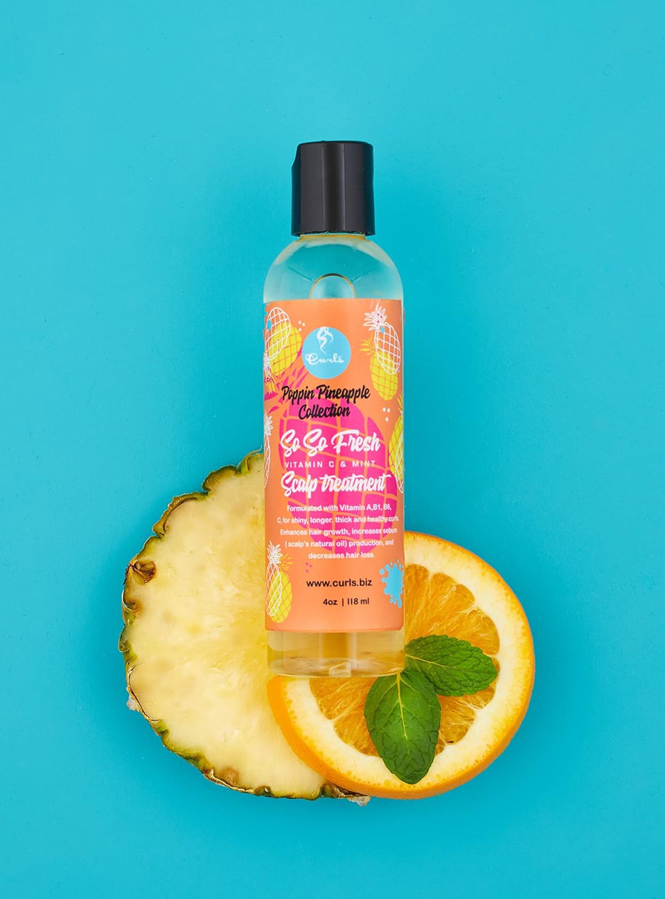 Curls Poppin Pineapple So So Fresh Vitamin C Scalp Treatment - Shiny, Longer, Thick, And Healthy Hair - Protects And Refreshes - For All Curl Types 4 Ounces