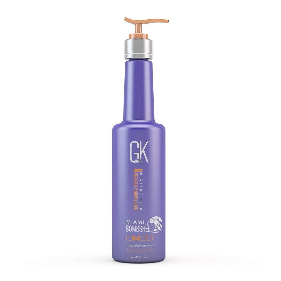 Gk Hair Global Keratin Miami Bombshell 9.5 Fl Oz Taming Blonde Purple Treatment - Hair Smoothing Toning Blowout Treatment Series Straightening Professional Results Removes Yellow Orange Brassy Tones