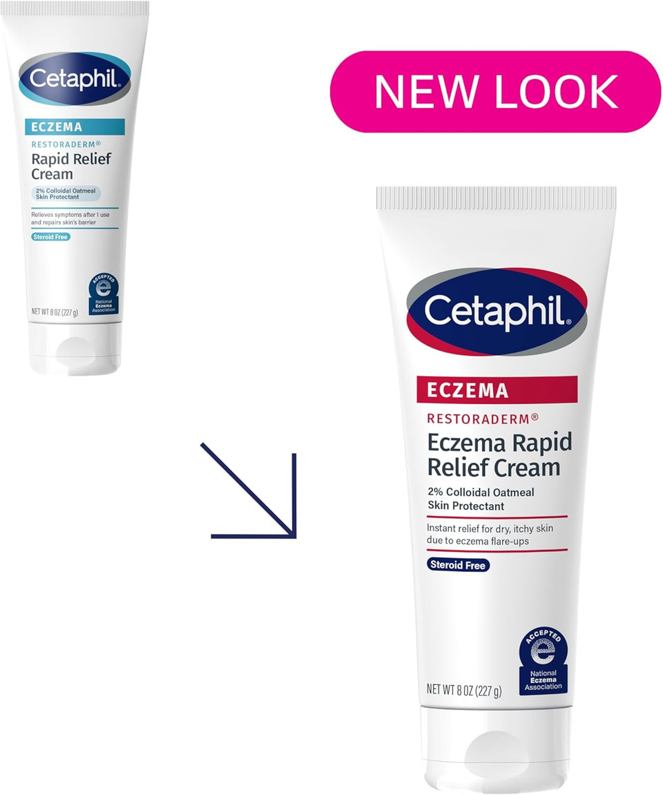 Cetaphil Eczema Restoraderm Flare-Up Relief Cream, For Eczema Prone Skin, 8 Oz, Barrier Repair, 48 Hour Hydration, 2% Skin Protectant Colloidal Oatmeal, Steroid Free