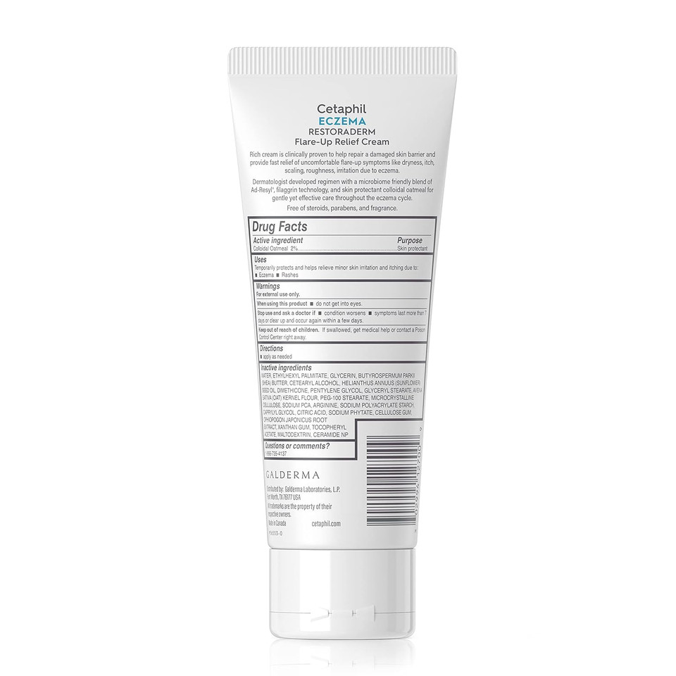 Cetaphil Eczema Restoraderm Flare-Up Relief Cream, For Eczema Prone Skin, 8 Oz, Barrier Repair, 48 Hour Hydration, 2% Skin Protectant Colloidal Oatmeal, Steroid Free
