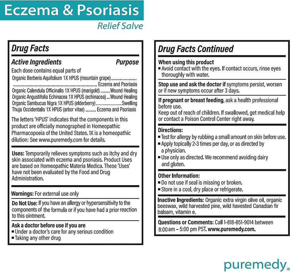 Puremedy Eczema & Psoriasis Relief Ointment Homeopathic All Natural Salve Soothes And Relives Symptoms Of Dry Itchy Flaky Scratchy Or Weepy Skin - 2 Oz Jar Puremedy Eczema & Psoriasis Relief Ointment Homeopathic All Natural Salve Soothes And Relives Symptoms Of Dry Itchy Flaky Scratchy Or Weepy Skin - 2 Oz Jar