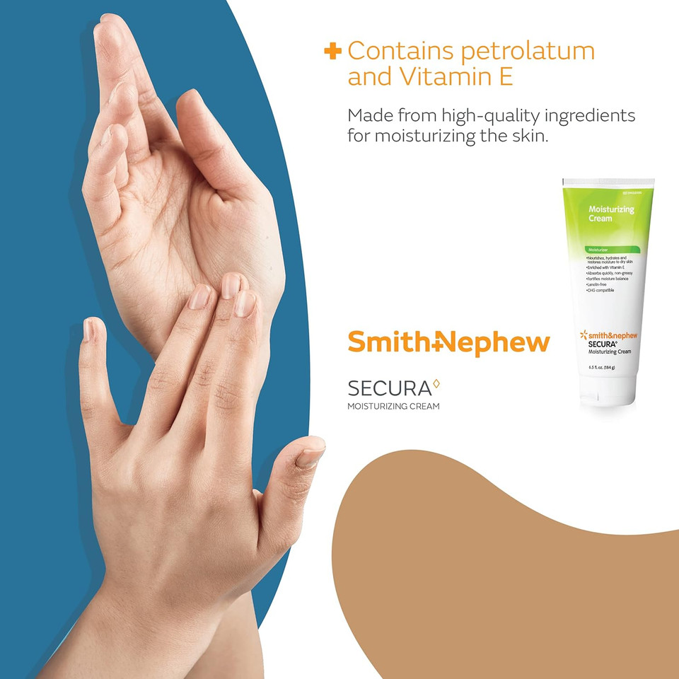 Smith & Nephew 59432000 SECURA Moisturizing Cream, Soothing Hand and Body Moisturizer for Dry Skin, 6.5 Ounces