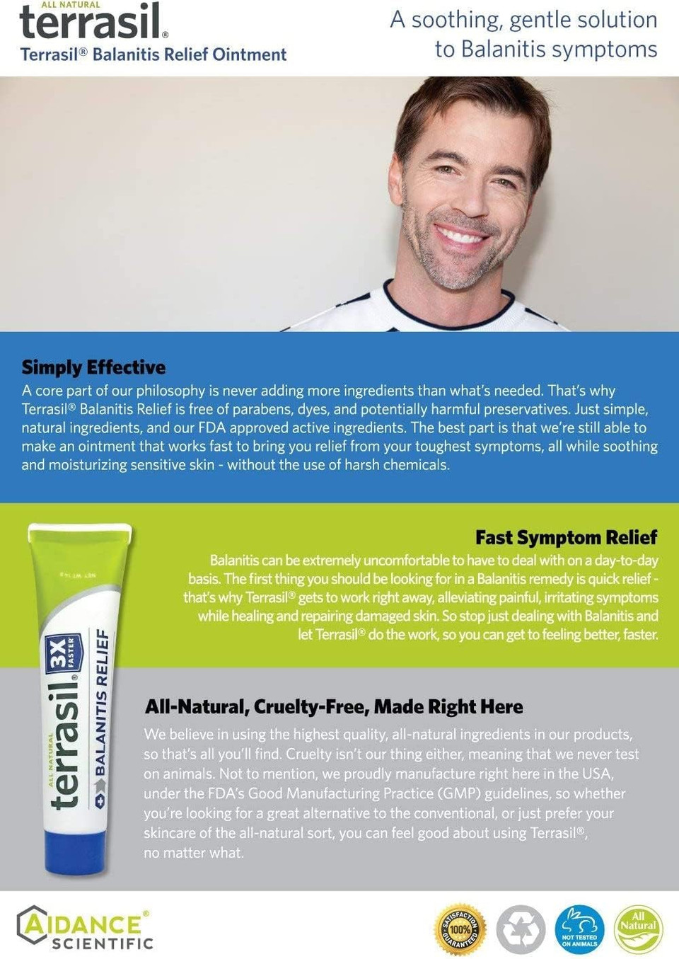 Terrasil Balanitis Antifungal Cream, Soothing Anti Itch Cream For Relief From Inflammation, Irritation And Balanitis Symptoms, 50G Tube